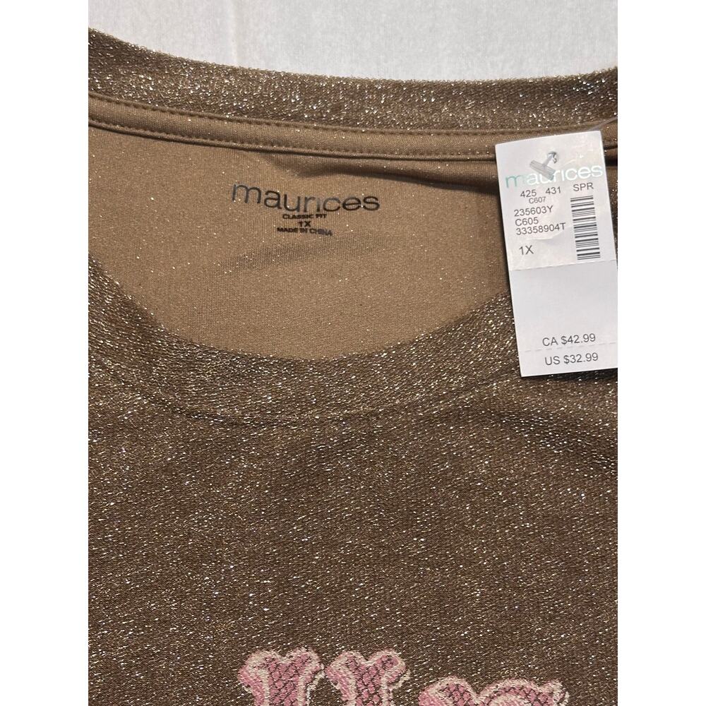 Maurices NWT Gold Heavy Metallic Glitter Wild Heart Classic Fit Graphic Tee 1X - Picture 2 of 3